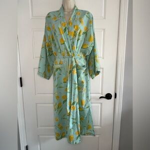Mahogany 100% Cotton Novelty Lemon Print Full Length Robe And Matching Pants  M